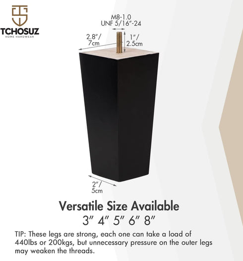 TCHOSUZ 4 Inch 10 cm Set 6 5/16 inch / Wooden Furniture Legs, of Solid Wood Mid-Century Modern Pyramid Replacement