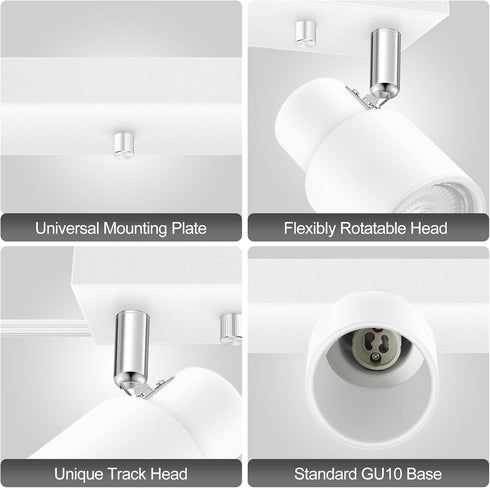2-Light 2 Kitchen/Bedroom,Bulb Plug in Track Lighting Fixtures Ceiling, White Track Light LED, Track Lights with Cord