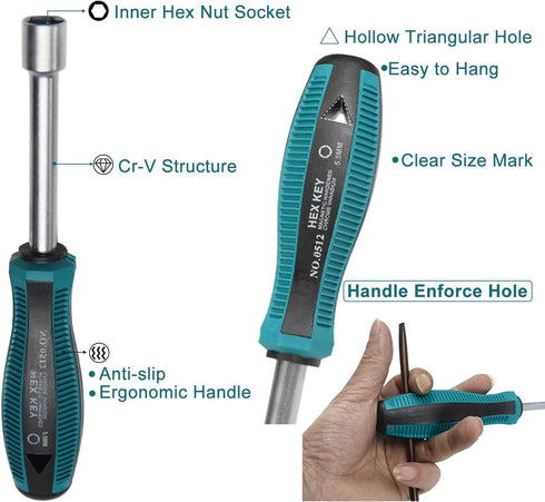 Utoolmart Socket Wrench Screwdriver, 5.5mm Non-Magnetic Tip Hex Nut Driver with 75mm Cr-V Steel Round Shaft