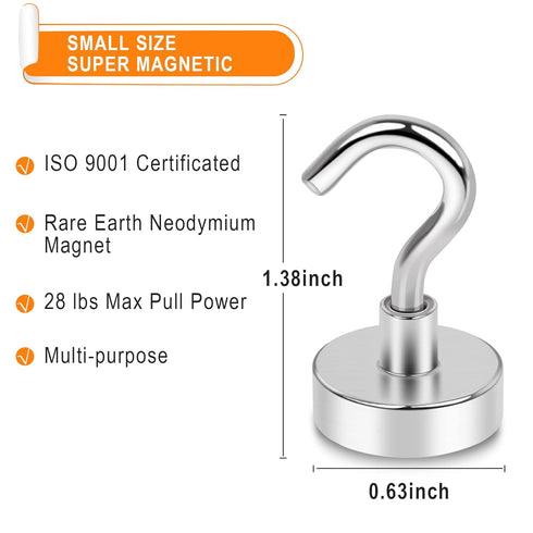 MIKEDE Heavy Duty Magnetic Hooks, 28Lbs Neodymium Magnets, 10Pcs Strong Hooks for Refrigerator, Grill, Toolbox, Storage