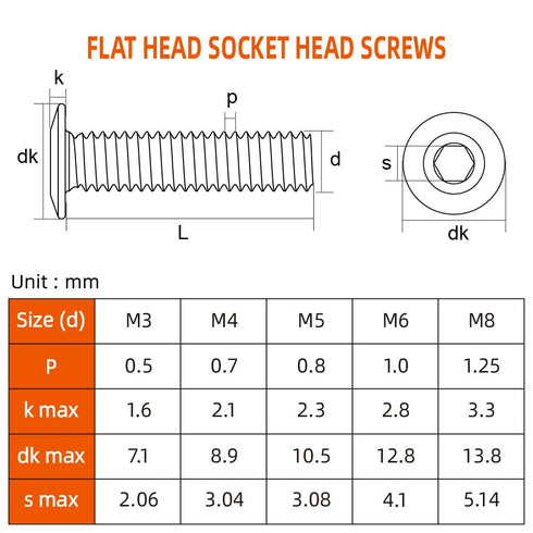 MewuDecor M6 18mm Countersunk 25 x Flat Head Socket Head Screws Bolts for Furniture Chair Table Desk Crib Bed, Carbon