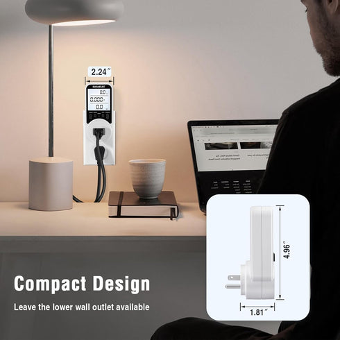 Suraielec Watt Meter - Plug-in Socket Power Meter, 90V-250V, Backlit Display, Auto Cost Calculator, Electricity Monitor