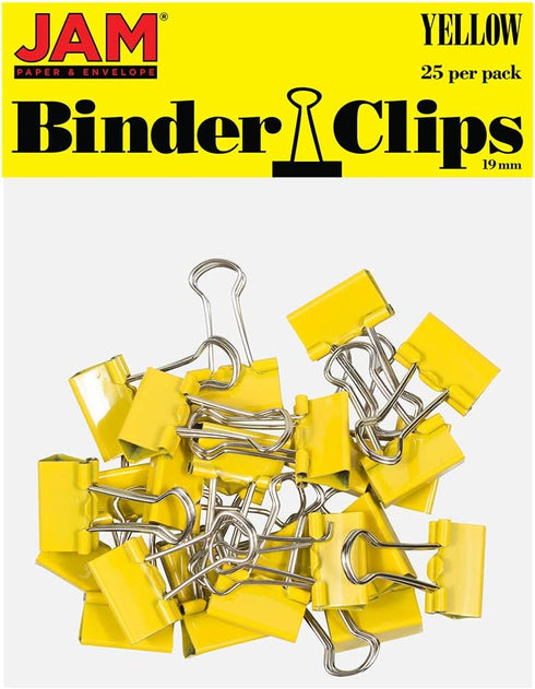 JAM PAPER Small Colorful Binder Clips, 3/4 Inch (19 mm), Yellow, 25/Pack