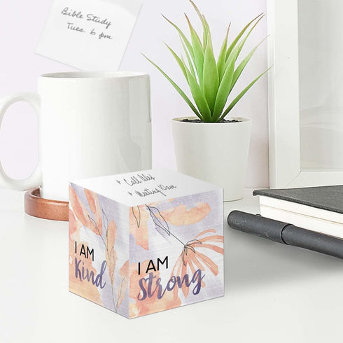 Floral Affirmation Sticky Note Cube - 600 Sheets, 2.75" Memo Block Printed on 4 Sides, Four Empowering Messages