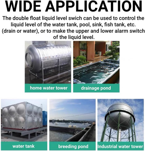 Stainless Steel Switch Tank Water Level Sensor, Double Ball Water Level Controller for Tank Pool (150mm)