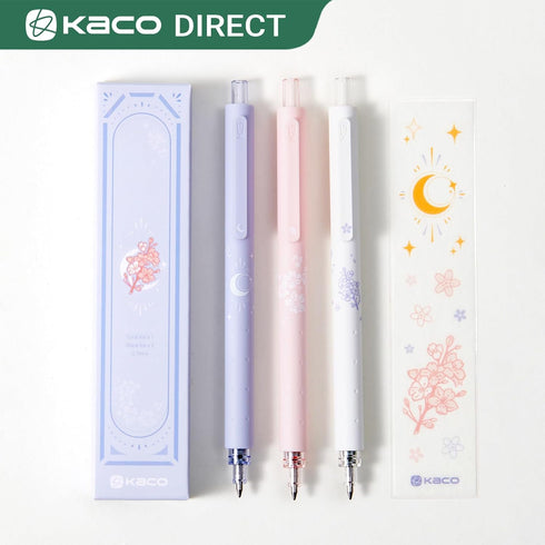 Kaco ROCKET Gel Pens Cute Stationery 3 Pieces Set, 0.7mm Medium Point, 2 Black Ink and 1 Coral Ink, Quick Drying Aesthetic Cute Pens Christmas Gift School Office Supplies by Kaco