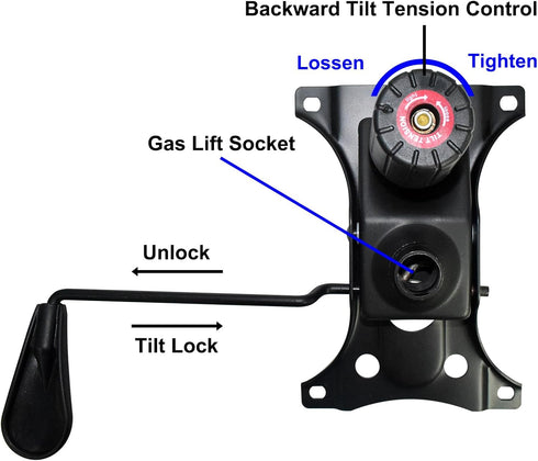 MySit Heavy Duty 300 LBs Office Chair Tilt Mechanism Replacement Parts, 5.9'' x 8.6" Mounting Holes