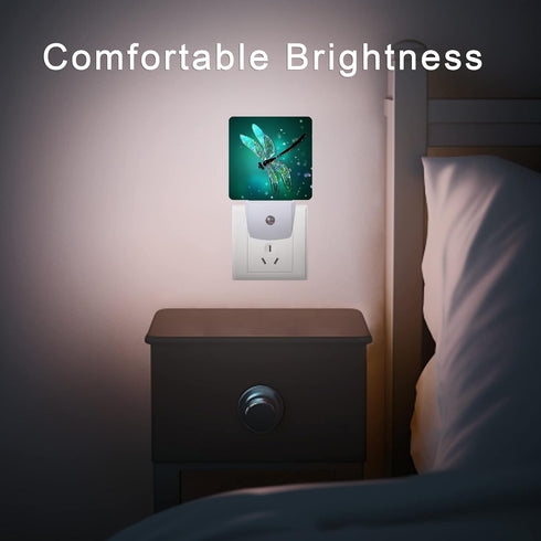 Oeaskly Gift,0.5W Dragonfly Night Light,Fantasy Green Dragonfly Plug-in Night Lights with Dusk-to-Dawn Sensor