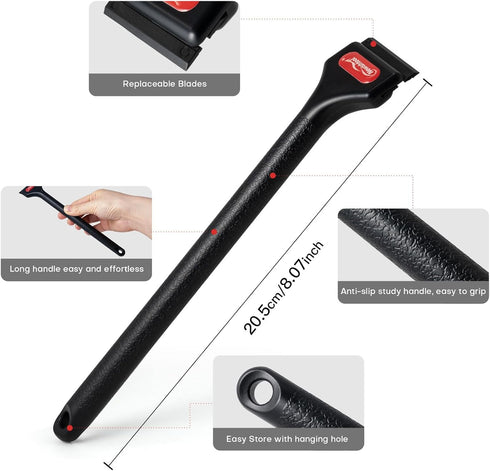 2 100 NEWISHTOOL Pcs Long Handle Plastic Razor Blade Scraper With PCS Spare Replacement Blades, Sticker Remover Glue