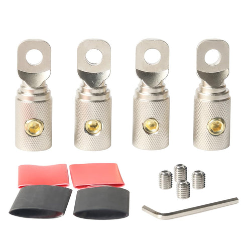 0 Gauge Wire Terminal Connector 5/16 Ring Connectors for Battery Bank Inverter Projects, 4PCS with Adhesive Tubing