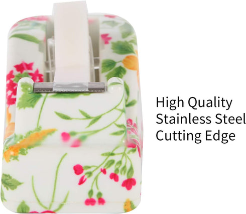VIBRANZ-LAB Cute Tape Dispenser, Fun Desk Accessories, Floral Tape Dispenser, Cute Office Supplies for Women, Weighted