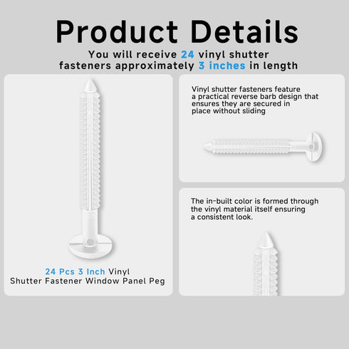 SunDiss 24 3 Inch Pcs Vinyl Shutter Fastener Window Panel Peg Lok Pin Pegs Screws Shutter Spikes Anchor for Installing
