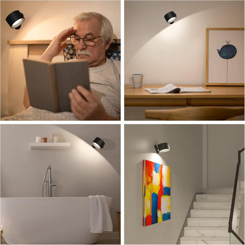 Deyagoo 3 3 360Rotate LED Wall Sconce, Wall Mounted Lamp with Rechargeable Battery Operated USB Port Color Temperature