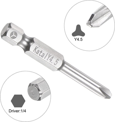 Y4.5 Tri-point Screwdriver Bit, 1/4" Hex Shank, 2" Length, Magnetic Y Type Power Tool