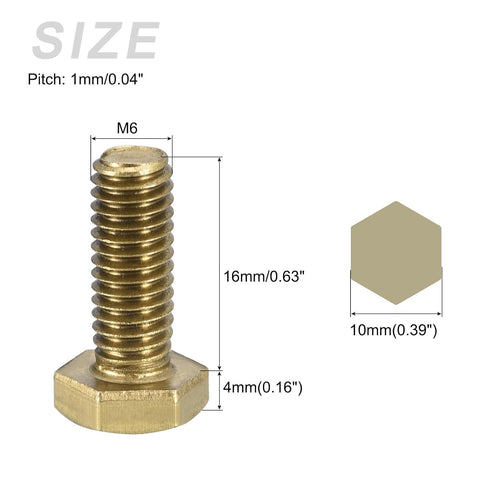 Hex Head Screw Bolt (M6-1x16mm) 30Pcs - Brass Fully Threaded Solid Hex Bolts Machine Screws for Machinery Repair