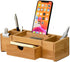 Bamboo Desk Organizer - Durable Wood with Drawers, Storage Compartments, Pen Holder, Phone Holder for Office