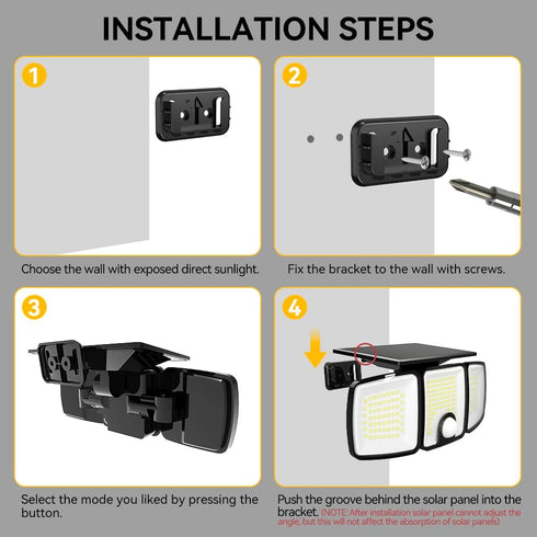 223 IP65 3 360Wide Solar Lights Outdoor with Motion Sensor, LED Security Light, Waterproof LED Floodlight, Adjustable