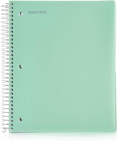 Mintra Office Durable Spiral Notebooks - 5 Subject, Sage Green, College Ruled 1pk, 200 Sheets, 5 Poly Pockets