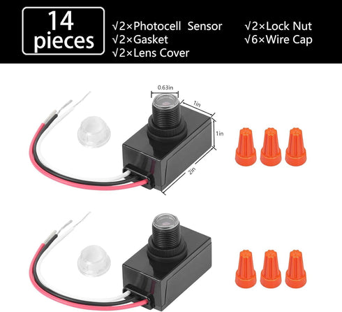 KK magsun 2 Pack 120-277V Dusk to Dawn Sensor for Outdoor Lighting with Wall Plate, Photoelectric Switch Photocell