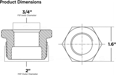 Everflow CSCV2001 2 X 3/4-Inch Brass Hex Bushing, No Lead