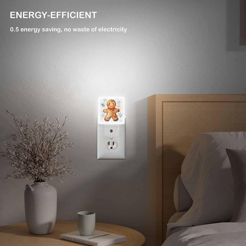 Jahiona White,0.5W LED Night Light Lamp with Smart Sensor Dusk to Dawn Sensor,Christmas Gingerbread Man for Winter