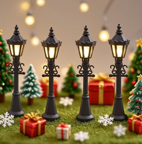 BILIJIN (4) Crown-Shaped Mini Street Lamp, Decorative Table Lamp, Mini Landscape for Christmas Decoration Micro