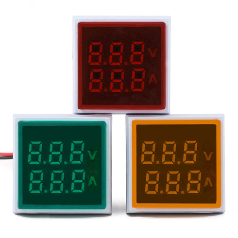 DROK AC Volt Amp Tester, 3pcs AC 60-500V 100A Voltage Current Monitor Digital LED Display Voltmeter 110v 220v Volt Detetor Green Red Yellow Signal Indicator Light Panel