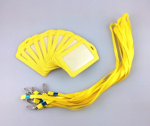 yueton 10pcs Vertical Style Leather Business ID Badge Card Holder with Long Neck Strap Band Lanyard (Yellow)