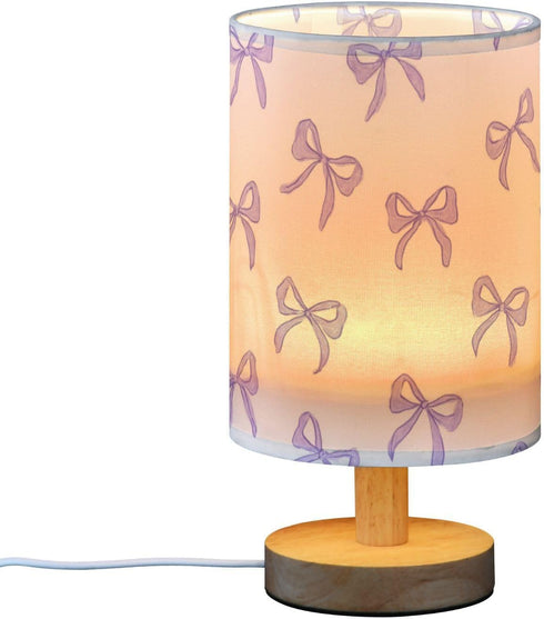Wusikd Purple Bow Table Lamp LED Desk Light USB Nightstand Lamp with Non Slip Wood Base & Eye-Friendily Lampshade