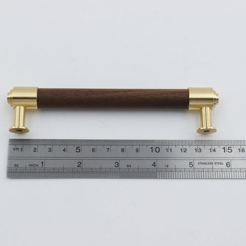 2 5"/128mm Walnut,5"/128mm) Pcs Brass and Walnut Cabinet Pulls, Elegant Kitchen Drawer Handles, Luxury Kitchen Drawer