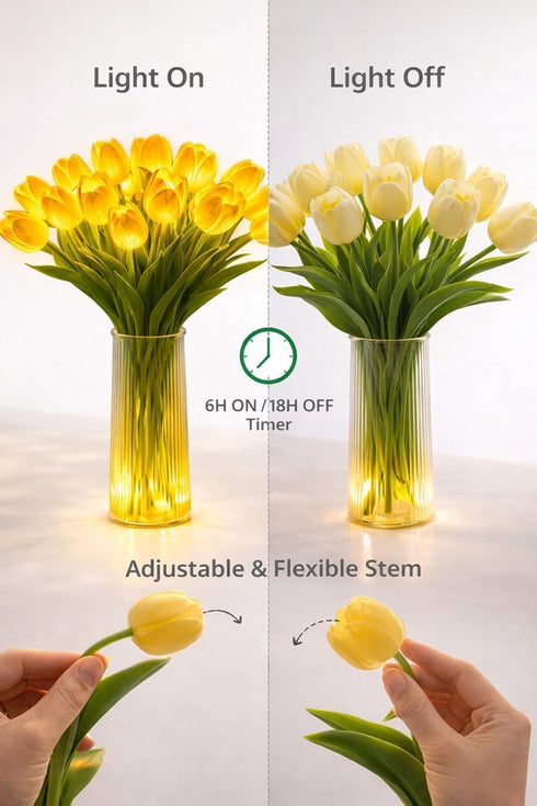 15-Pack Radiant Romantic Tulip Light, Twinkling Tree Tulips Lamp, Never-Fade Artificial Tulips, Ambient Night Light