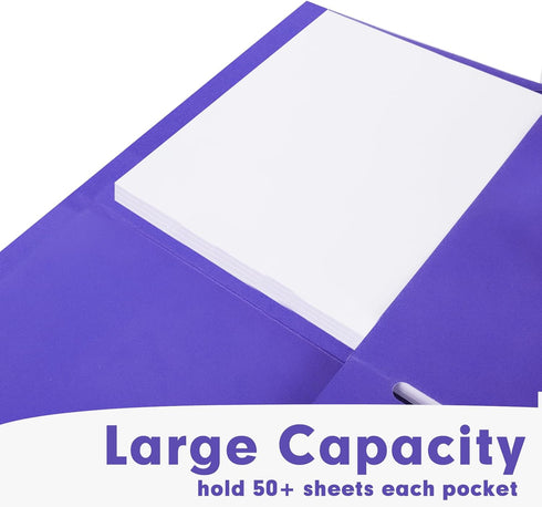 RAZCC 50 Pack Two Pocket Folders, Purple, Fit Letter Size Paper, Pockets for School Office Business Home