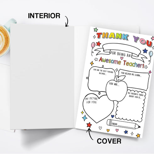 Hongshan Thank You Card for Teacher,Fill in the Blanks,Funny Appreciation Card Gift,Teacher Thank You Gifts Card from