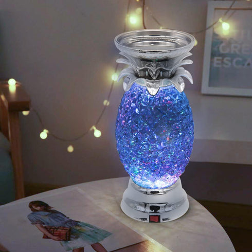 YAKii 9.5" Pineapple LED Color Changing Shine Candle Holder, Kid Safe Battery/USB Operated Table Lamp, Silver