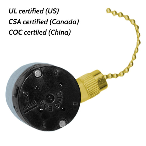 Txelegant ZE-208D 3 8 3A 250VAC 6A 125VAC 3PCSGolden Zing Ear Pull Chain Switch Speed Wire Cord Control Ceiling Fan