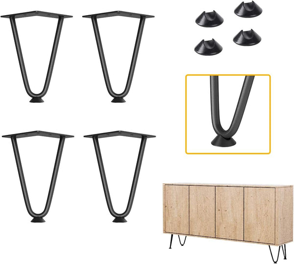 Genius Iron Hairpin Furniture Legs 6 inch, 3/8" Solid Metal Steel Firm