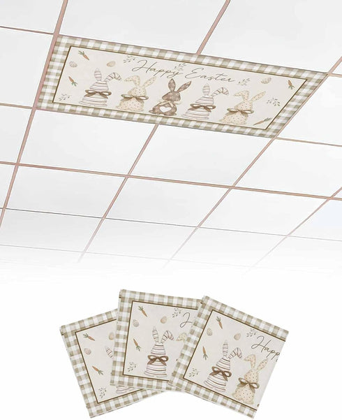 Velvessentia Fluorescent Light Covers for Ceiling Lights 3 Pack, Happy Easter Magnetic Classroom