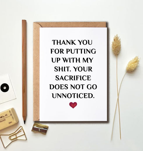 VLPGifts Thank You For Putting Up With My Shit Card - Witty Bday Message Card - Valentine Card For Boyfriend