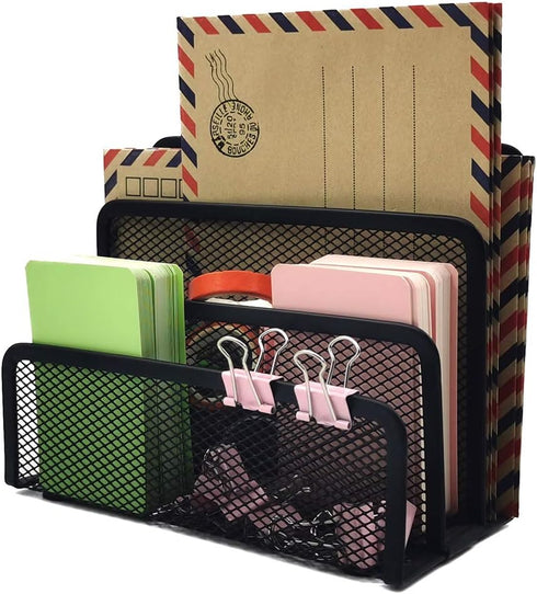 EASEPRES Desk Mail Organizer, Metal Mesh Small Letter Sorter with 3 Vertical Compartments, 1 Pack
