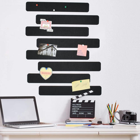 Vuzvuv 8Pcs Black Cork Board Bar Strips with 50 Pushpins & Sticky Notes, Self-Adhesive Bulletin Board Strips