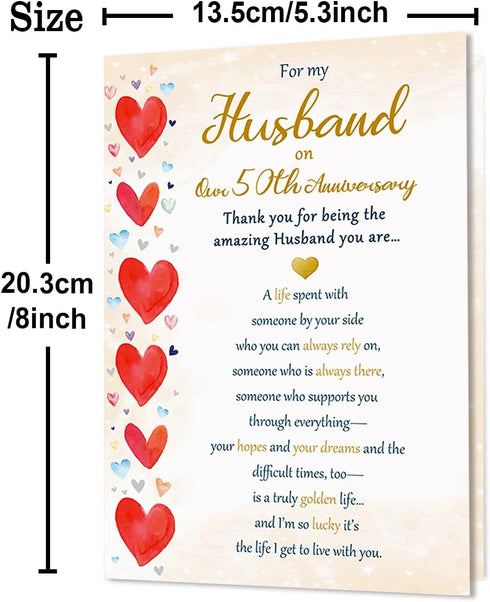Beixian 50th 50 50th Romantic Anniversary Card for Husband, Funny Year Anniversary Card Gifts from Wife, Sweet Wedding