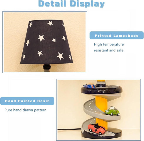 HERBESTBAY 14 Inch Bulb, HB-LFL905 Table Lamp, Adorable Racing Road Style Kids Desk Lamp, Car Bedside Lamp Ideal
