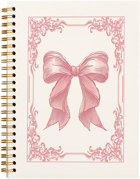 Pink Bow Coquette Journal - 5.5x8.3 Hardcover Spiral Notebook, Preppy Aesthetic Desk Accessories for Women