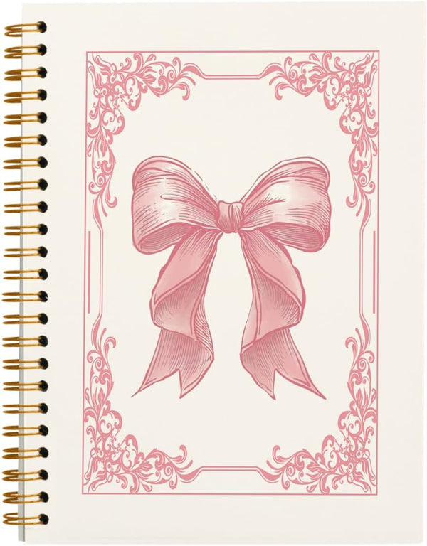 Pink Bow Coquette Journal - 5.5x8.3 Hardcover Spiral Notebook, Preppy Aesthetic Desk Accessories for Women