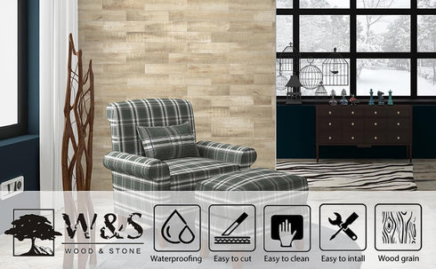 24 W&S PCS Beige Distressed Wood Peel and Stick Backsplash Tiles,Stick on Wood Look Tile for RV,Living Room,Accent