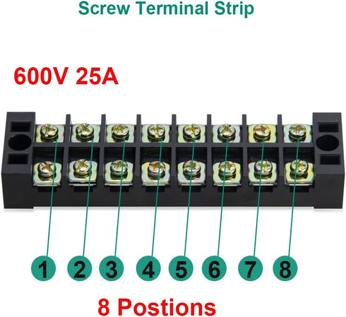 MILAPEAK 8pcs (4 Sets) 8 Positions Dual Row Screw Terminal Strip Blocks with Cover (Black & Red)