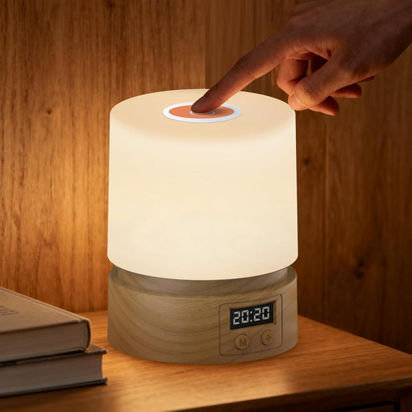 QDPKPI Nursery Night Light with Clock for Kids, Touch Lamp Bedside Desk Lamp,