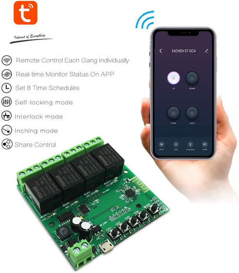4-Channel WiFi Smart Switch Relay Module, TUYA/Smart Life App for Remote Control, Compatible with Alexa/Google Assistant