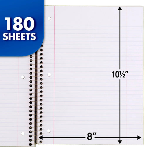 Mead 5 Subject Spiral Notebook, College Ruled, 180 Sheets, 10-1/2" x 8", Color Selected For You, 1 Count