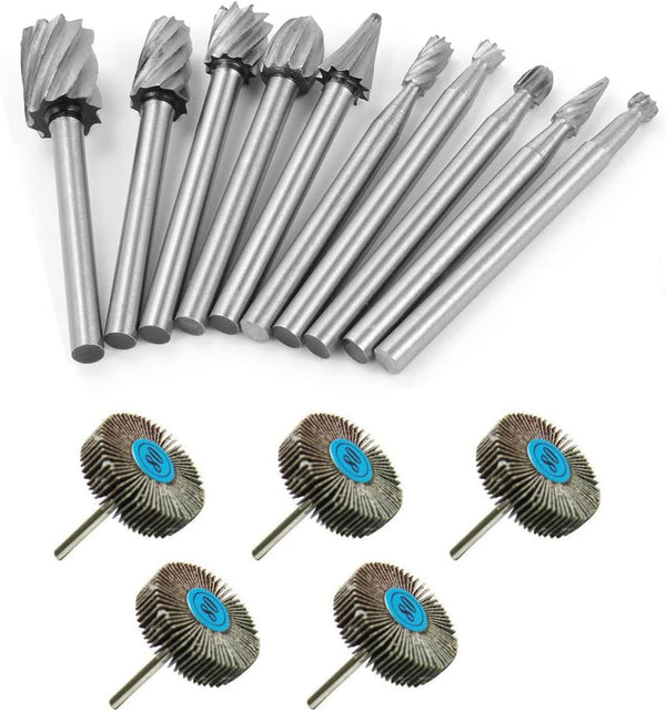 Wood Carving Bits for Dremel Rotary Tool, Woodworking Bit Set with Shaping Burrs, 3mm Shaft Die Grinder 1/8 Inch Shank